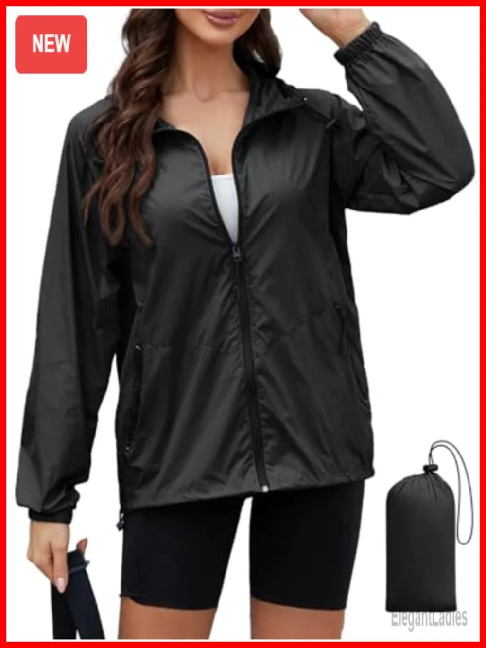 Lightweight Packable Hooded Rain Jacket Waterproof Women Travel Hiking
